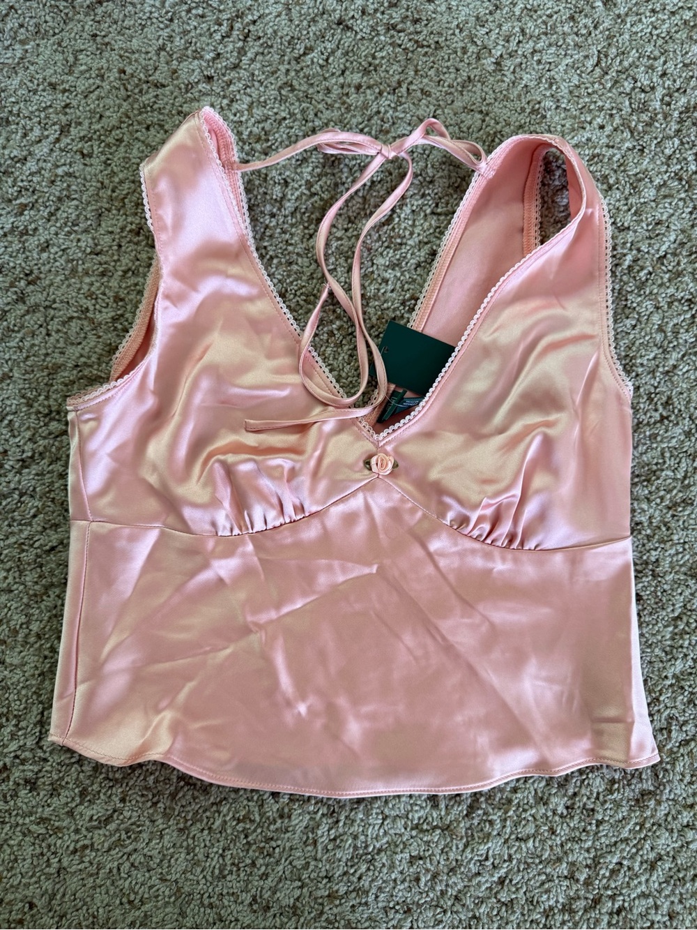 NWT Satin Lace-Trim Cami Top